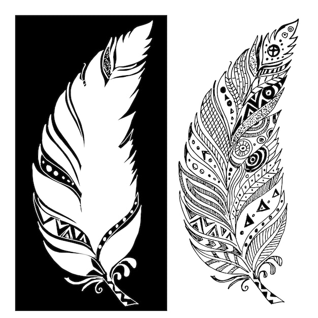 set of black and white feathers