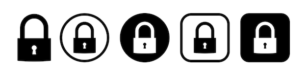 Set of black and white lock icons in different shapes