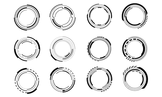 Set of black circle user interface elements technology futuristic design white background vector