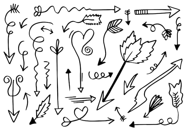 Set of black hand drawn arrows Hipster ethnic vector elements on white background