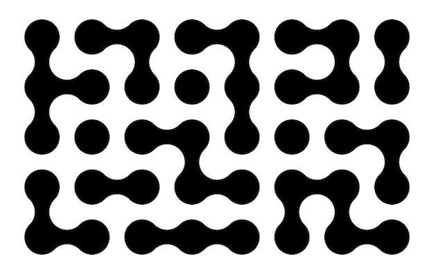 set of black liquid connected circle dotsmetaballs pattern