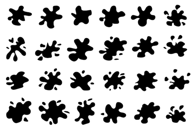 Set of black splashesInk stains black paint design elements set Ink grunge splashes Vector paint splashes