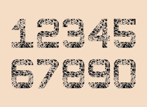 set of black textured fonts grunge numbers design