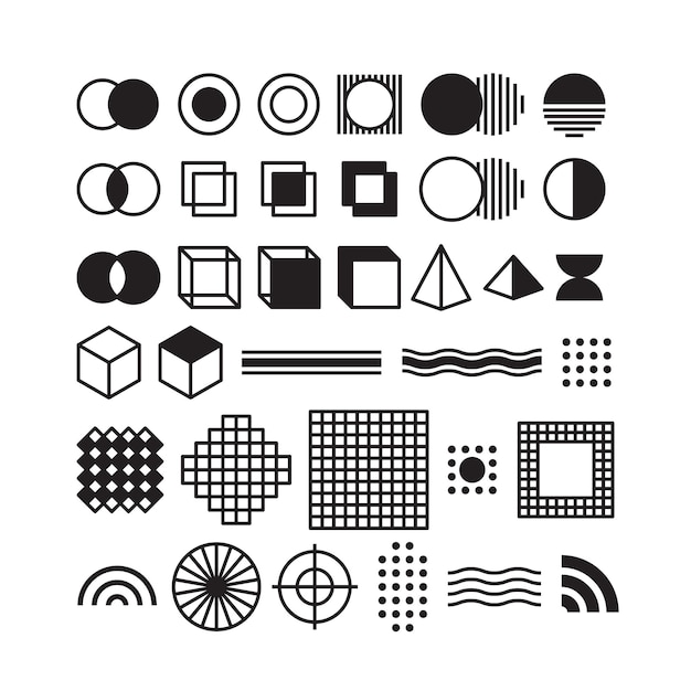 Set of black vector geometric retro memphis style.