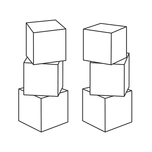 Set of blank outline toy bricks vector illustration for coloring book