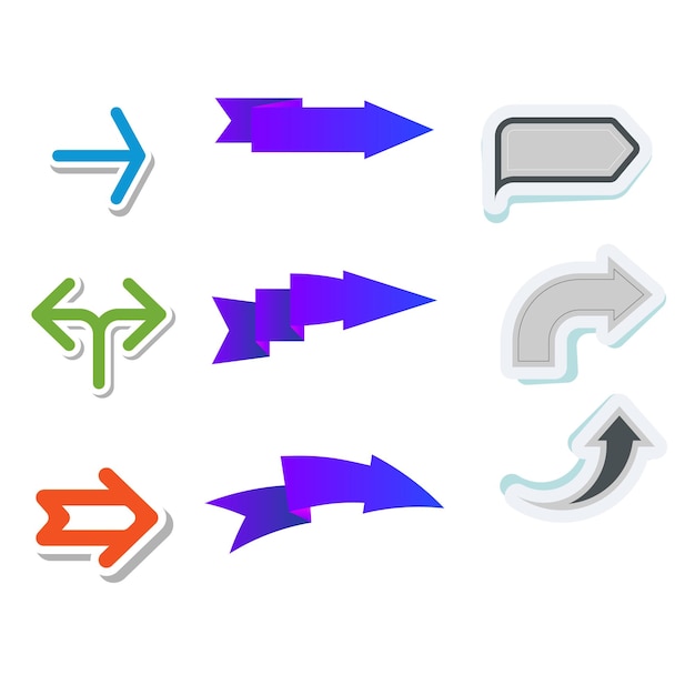 Set of blue arrow stickers with shadow