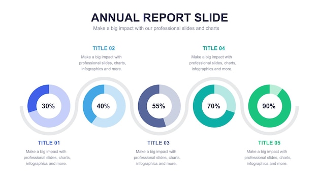set of blue elements for multipurpose presentation template slides with graphs and charts