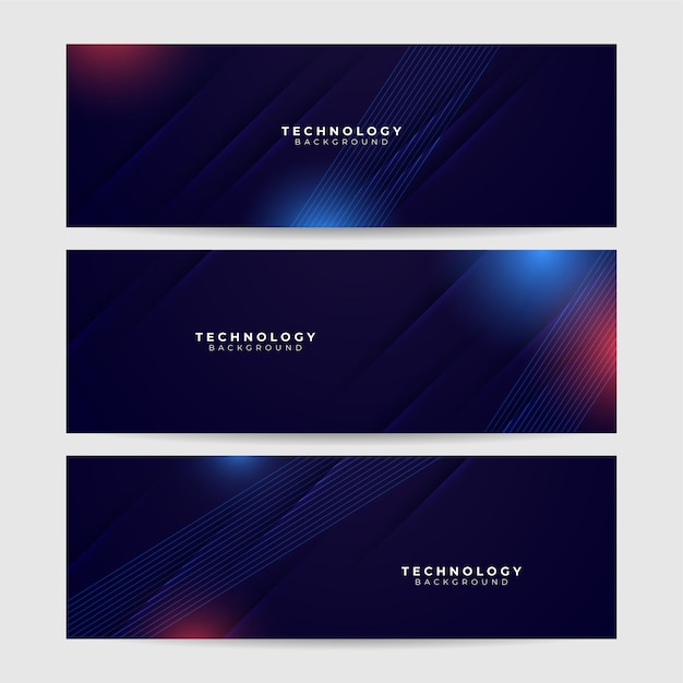 Set of blue futuristic science technology network particles waves lines mesh AI banner background Vector abstract graphic design banner pattern background web template