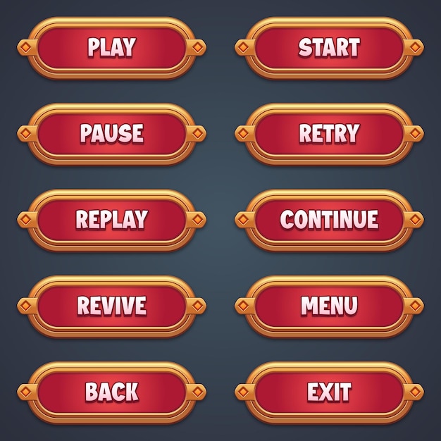 set of blue game buttons for mobile games with editable text effect gui to build 2d games