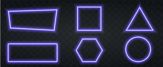 Set of blue glowing neon frames on dark background