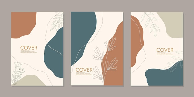 set of book cover page designs with hand drawn floral decorations abstract aesthetic background