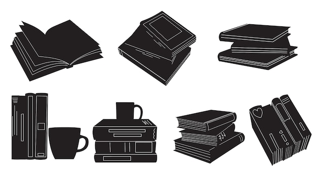 Set of book silhouette on white background vector