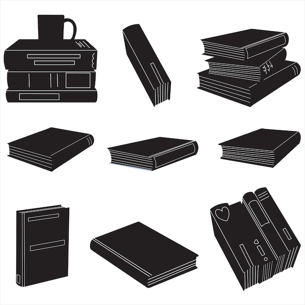 Set of books silhouette isolated vector