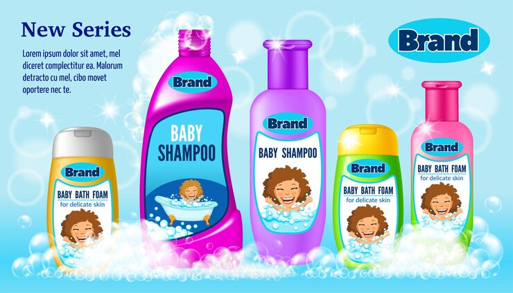 Vektör set of bottle of bath foam and soap bubbles.