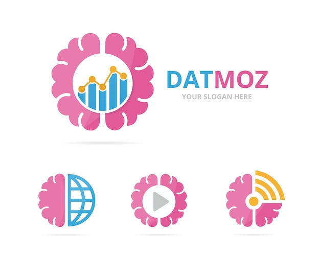 set of brain logo combination education and finance symbol or icon unique science and chart logotype design template