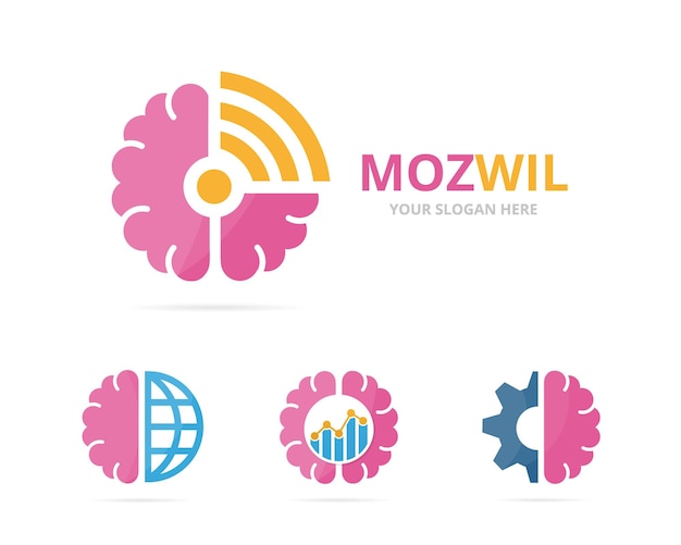 set of brain logo combination education and signal symbol or icon unique science and radio internet logotype design template