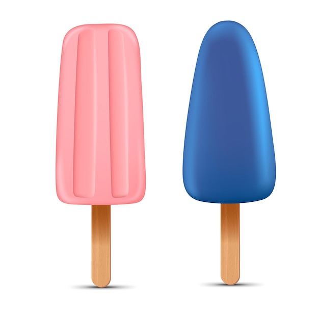 Set of bright realistic homemade frozen popsicle, realistic juicy ice cream icon. vector