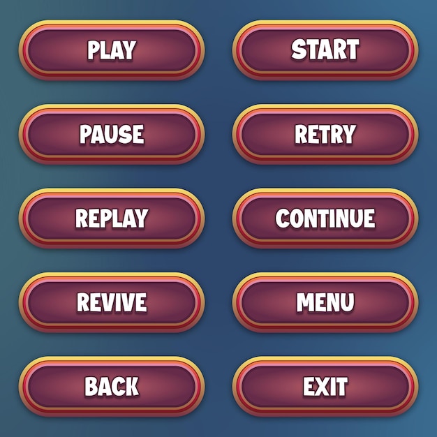 Set of brown buttons with editable text effect for mobile games game interface ui buttons set