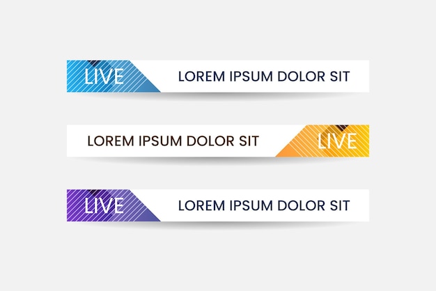 Set of bundle lower third vector design banner with blue yellow and purple shape strip color