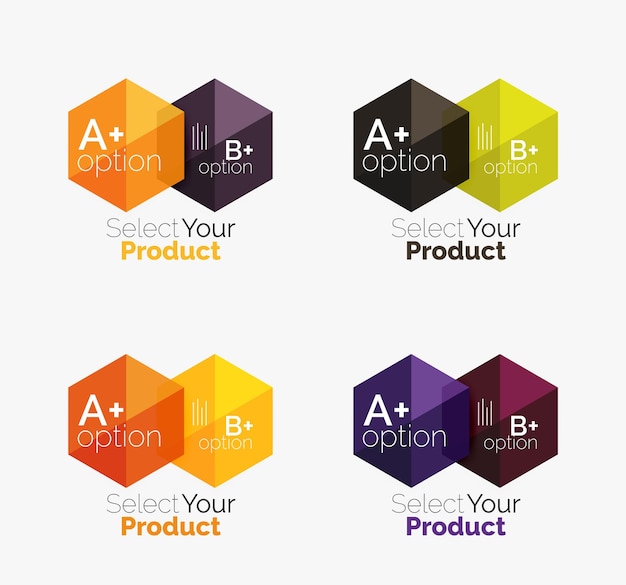 Set of business hexagon layouts with text and options