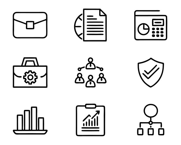 set of business icon line art illustration idea contact target organization community network