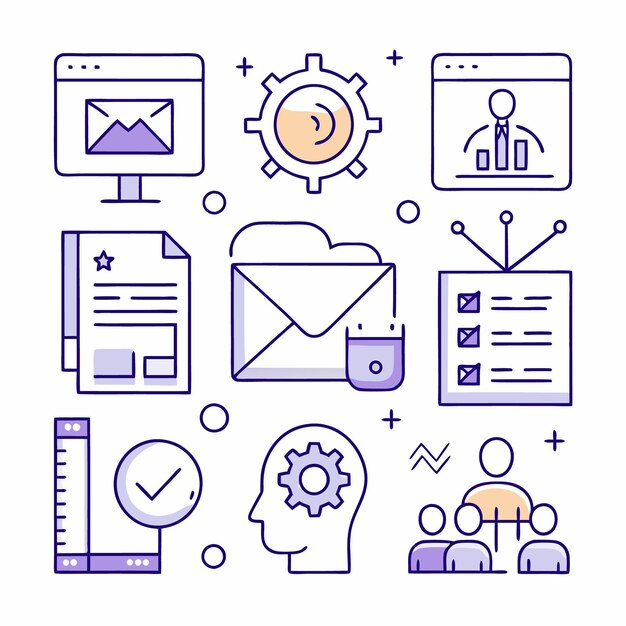 set of business icons in line style