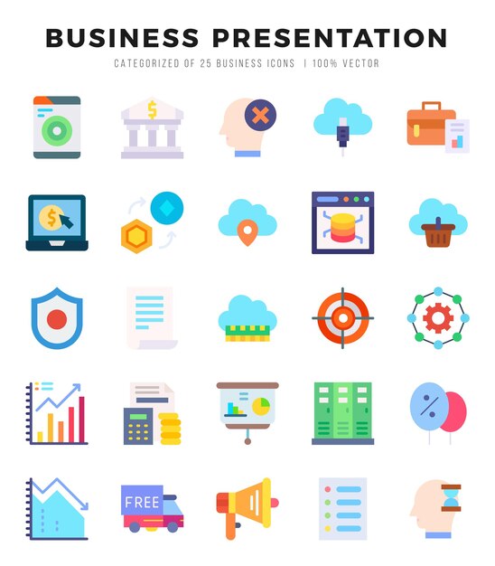 set of business presentation icons simple line art style icons packfor website and mobile site and apps