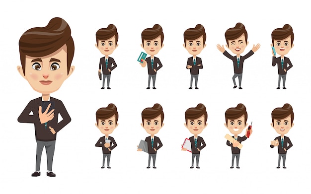 Set of businessman in office job creation character.