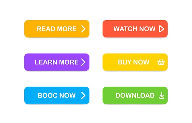 Set of buttons for the site Flat color buttons for sites banner Vector illustration