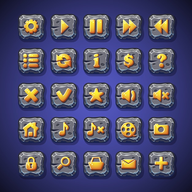 set of buttons pause, play, home, search, shopping cart for use in the user interface of computer games