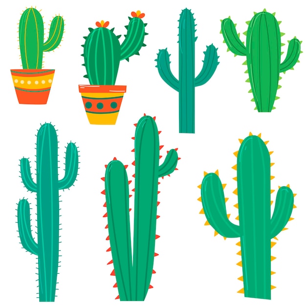 set of cacti in flat simple style mexican concept