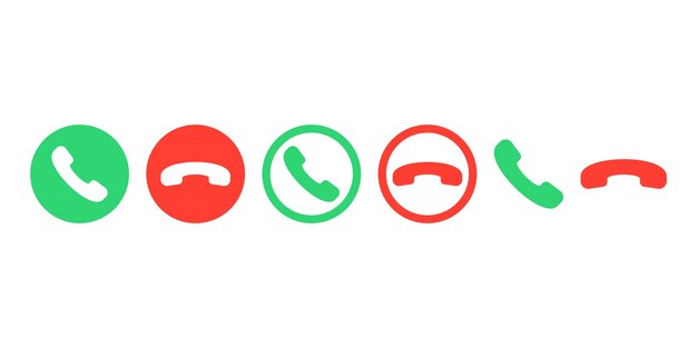 Set of call vector icons. Green answer buttons and red decline. Buttons for smartphone.