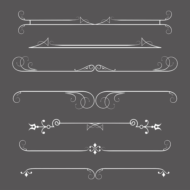 set of calligraphic design elements and page decor dividers on dark background vector illustration