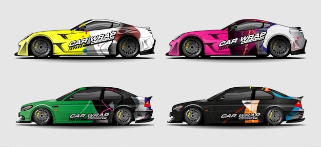 Set of car Graphic vector. abstract colorfull with curved shape background for vehicle vinyl wrap