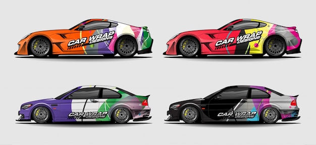 Set of car Graphic vector. abstract colorfull with curved shape background for vehicle vinyl wrap