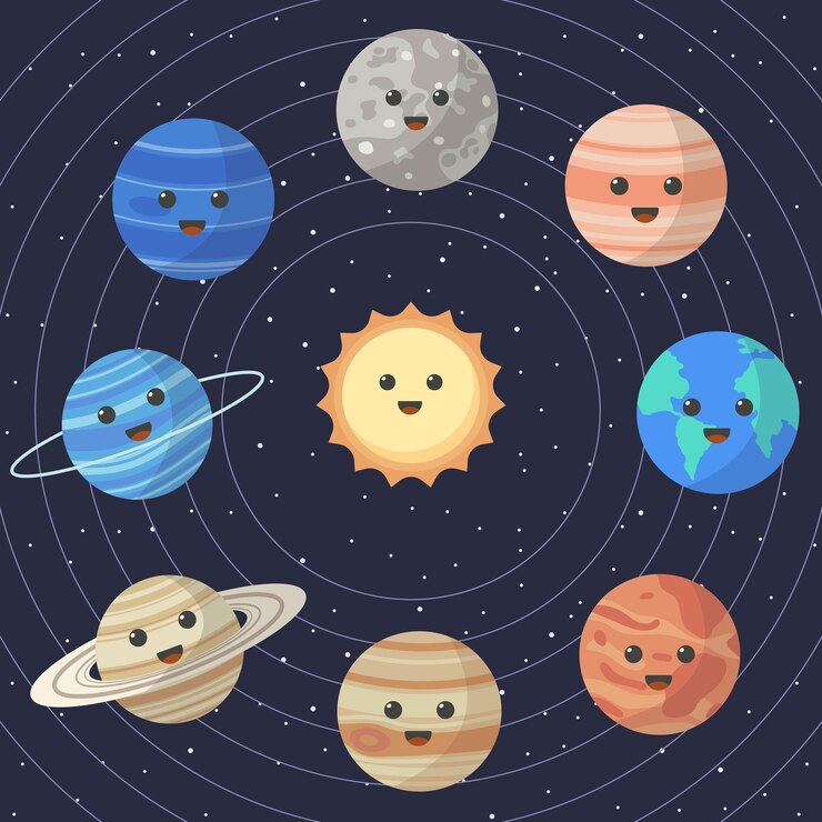 Set of cartoon solar system planets Children s education Vector illustration of cartoon solar system planets in order from the sun infographic illustration for school education or space exploration