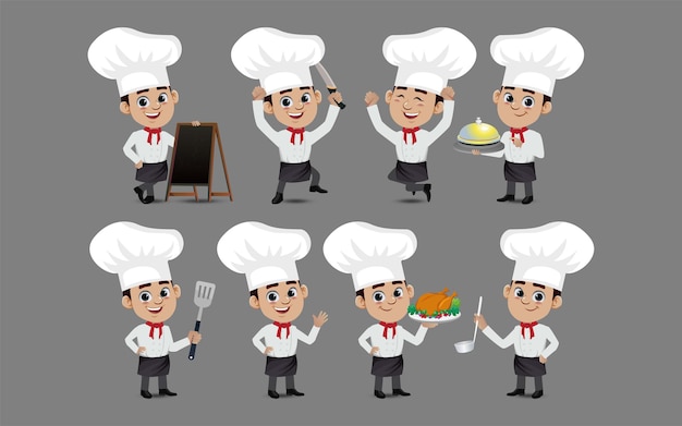 set of  chef characters in different poses
