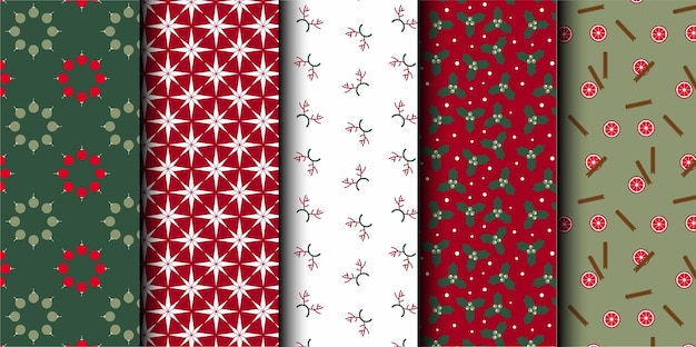 set of christmas vector seamless pattern merry christmas and happy new year christmas symbols