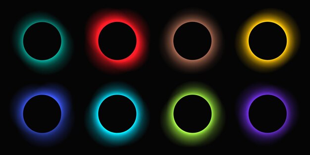 Set of circle illuminate light frames with color gradient