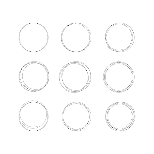 set of circle line round frame icon vector design template