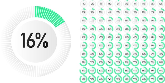 set of circle percentage diagrams from 0 to 100 ready-to-use for web design, user interface