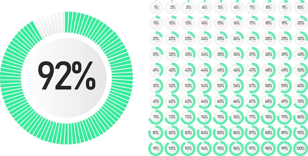 Set of circle percentage diagrams from 0 to 100 ready-to-use for web design, user interface