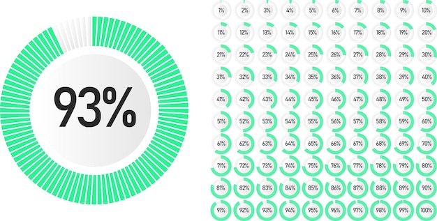 Set of circle percentage diagrams from 0 to 100 ready-to-use for web design, user interface