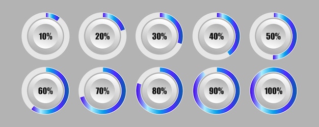 Set of circle percentage Progress bar round button diagrams for infographics