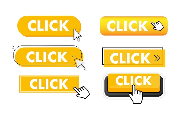 Set of Click button Hand pointer clicking Click web buttons
