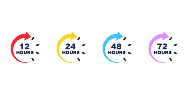 set of clock with 12 24 48 72 hours time with arrow delivery service