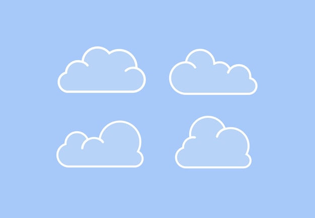Set of Cloud Icons in modern flat style isolated on blue background