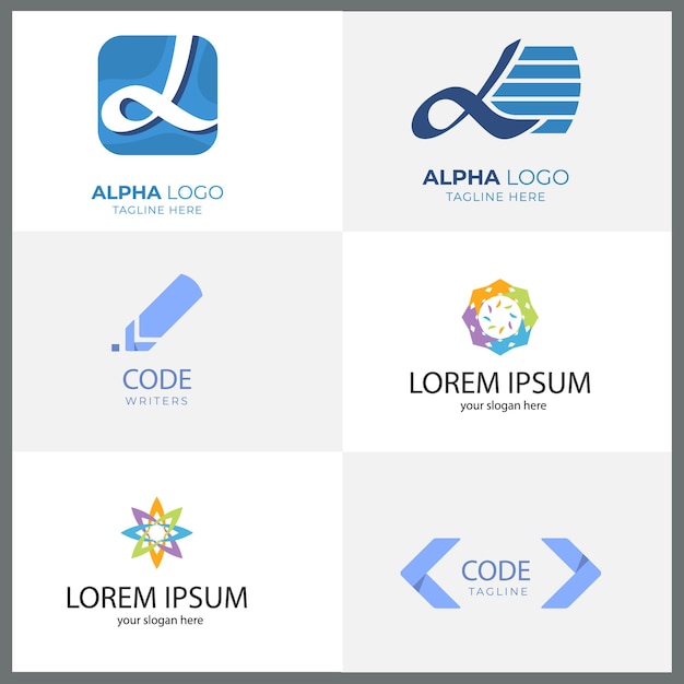 Set of code and document symbol logo design template