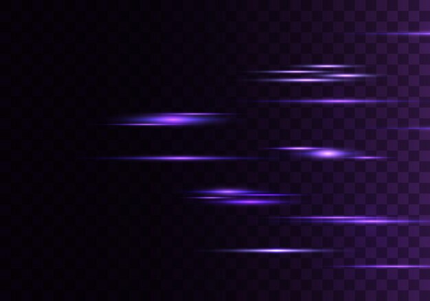 Set of color horizontal rays, lens, lines. Laser beams.