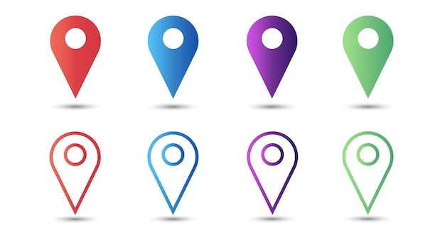 Set of colored vector map pin location icons